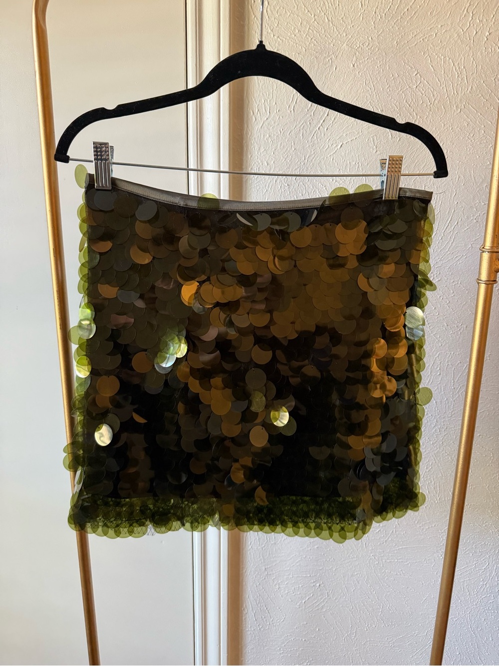 Zara Green Iridescent Sequin Mini Skirt | Size Small